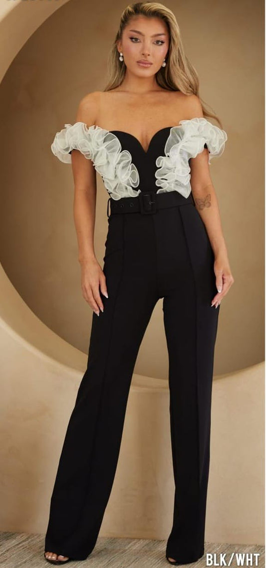 Ruffle Elegance: Off-the-Shoulder Jumpsuit