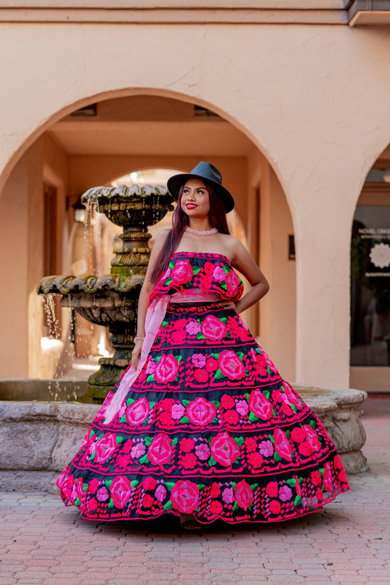 Pink Chiapas Regional Costume.