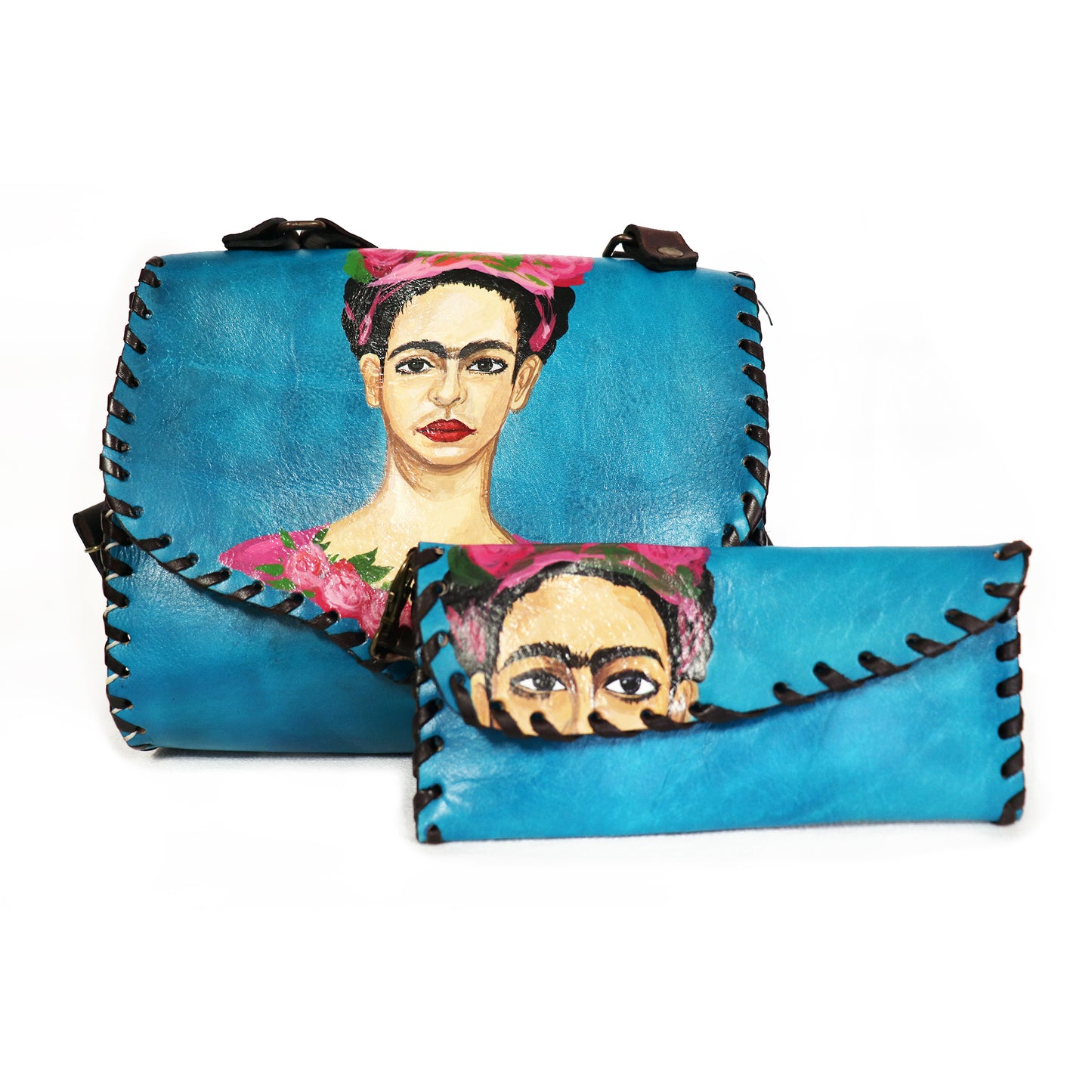 Frida Kahlo - Front Portrait Blue Handbag and Clutch set