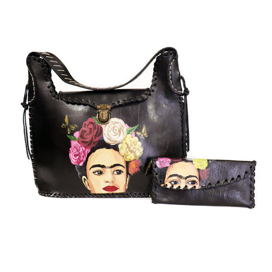 Frida Kahlo - Side Portrait Brown Handbag and Clutch set
