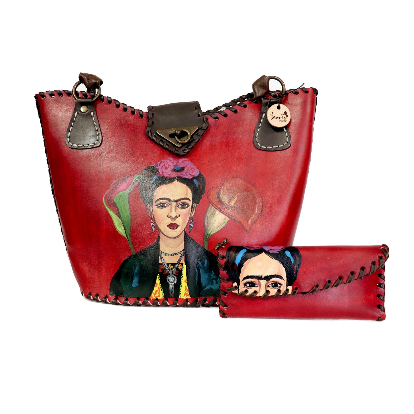 Frida Kahlo - Front Portrait Red Tote Bag and Clutch set