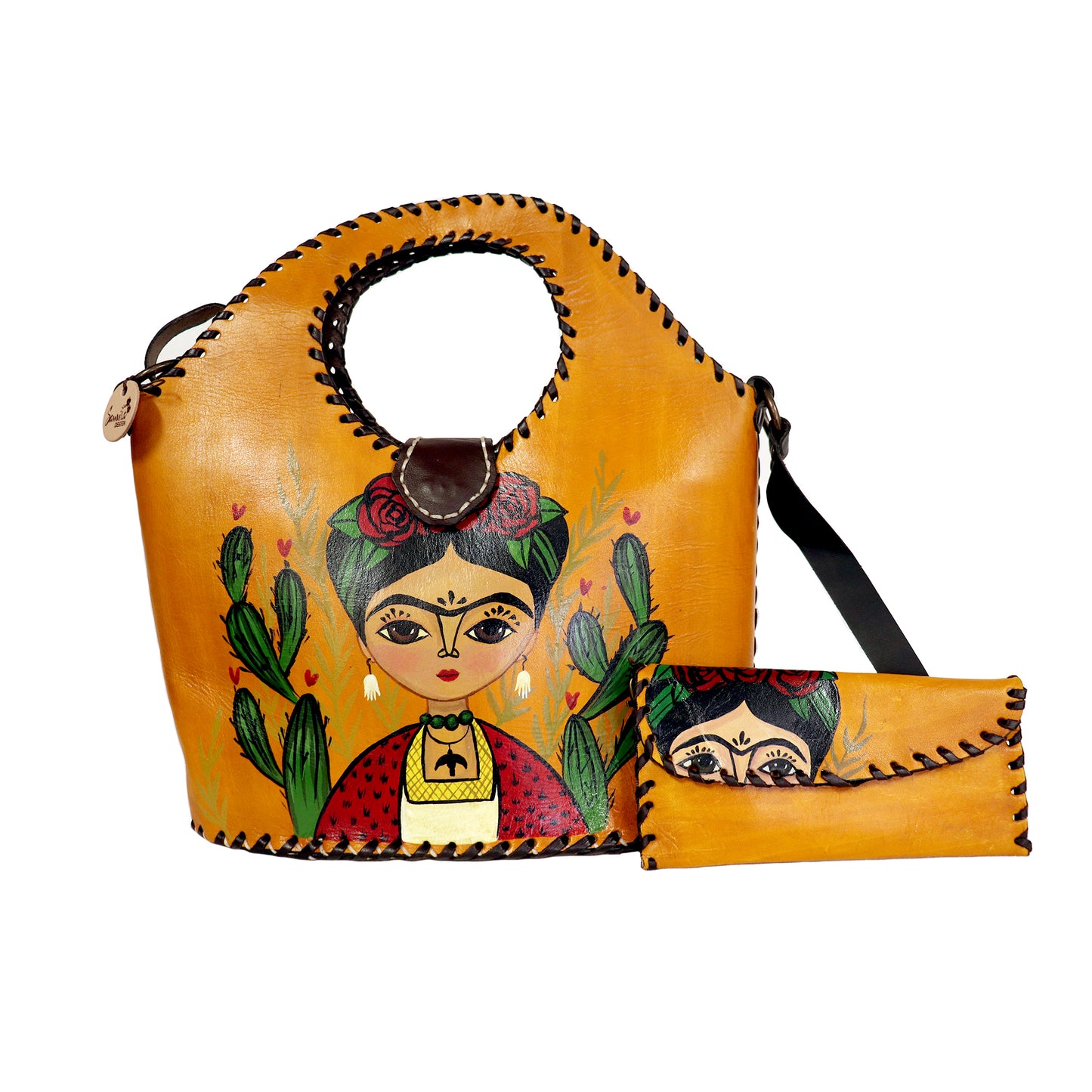 Frida Kahlo - Front Portrait Yellow Hand Bag and Clutch set