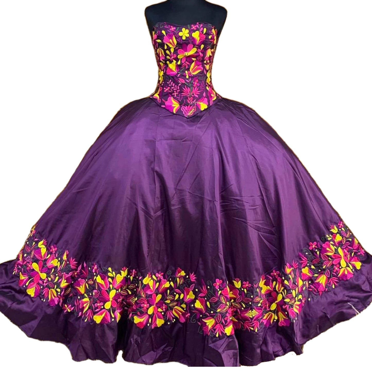 Folkloric Custom Made Dress - Floral Pattern Purple