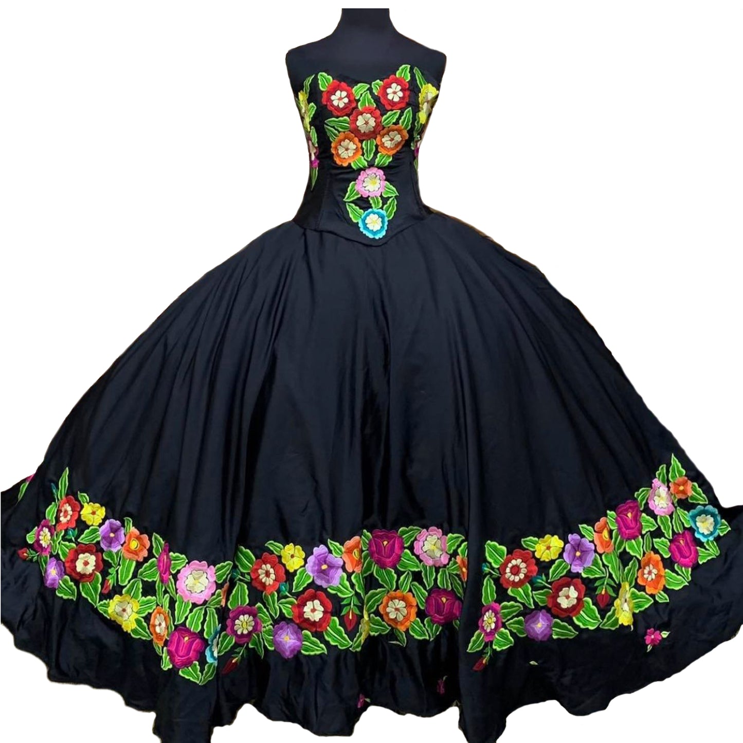 Folkloric Custom Made Dress - Floral Pattern Black